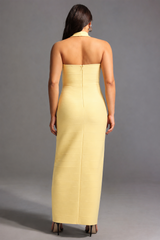 Lanla Chic Contour Halter Metal Buckle Bandage Maxi Dress