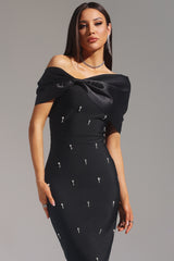 Palez Sleeveless One Shoulder Diamond Bow Bandage Maxi Dress