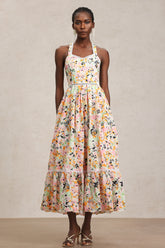 Loru Halter Floral Printed Lace Maxi Dress