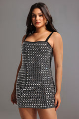 Darcy Rhinestones Halter Bandage Mini Dress - Black