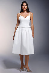 Tutti Deep-V Fold Falbala Midi Dress