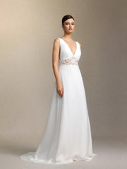 Dazie Deep V-neck sleeveless lace mesh maxi wedding dress