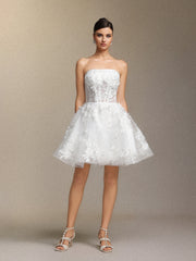 Mishell Strapless lace embroidered mini dress