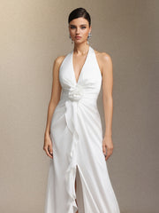 Salla Ruthie Halter-neck three-dimensional flower ruffled cinched waist maxi dress