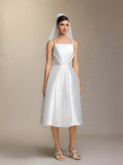 Joy Millipin .Halter top square collar mid-length style midi wedding dress