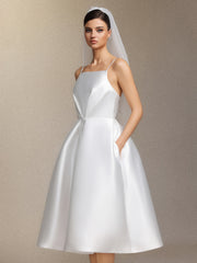 Joy Millipin .Halter top square collar mid-length style midi wedding dress