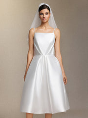 Joy Millipin .Halter top square collar mid-length style midi wedding dress