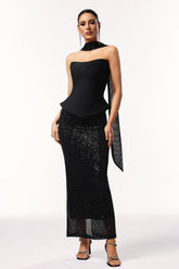 Kale Sleeveless Ribbon Sequins Bandage Maxi Two-Piece Set