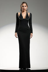 Riane Long Sleeves Halter Diamond Maxi Dress