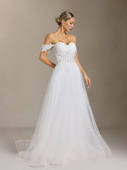 Lala Off-the-shoulder Lace Fish bone maxi wedding dress