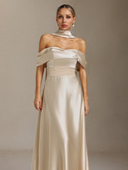 Elsie Off-the-shoulder, tapered, waist-cinching maxi dress