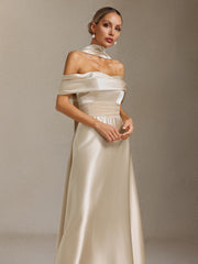 Elsie Off-the-shoulder, tapered, waist-cinching maxi dress