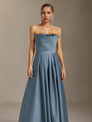 Elysande Strapless pleated three-dimensional floral slimming maxi dress