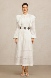 Ditala Long Sleeves Lace Folds Top And Skirt Two-Piece Set