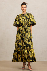 Jaca Puff Sleeves Maxi Dress