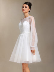 Zakana Long sleeves Pearl Mesh yarn Satin Mini wedding dress