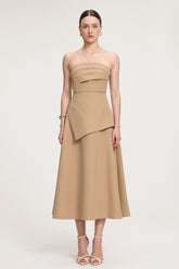 Asymmetric-Draped Crepe Midi Dress