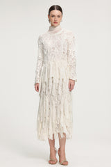 Fringed Midi Skirt With Ribbon Accents