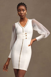 Lorelie Chic Contour Chiffon Long Sleeve Bandage Mini Dress
