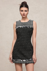 Spola Elegant Contour Round Neck Sleeveless Sequin Tweed Mini Dress