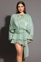 Dekia Long Sleeves Hollow Out Flounce Mini Dress