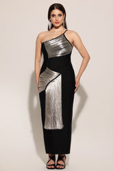 Roanna One Shoulder Sleeveless Tassels Bandage Maxi Dress