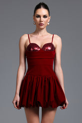 Raola Romantic Cinched Waist Sleeveless Sequin Velvet Mini Dress