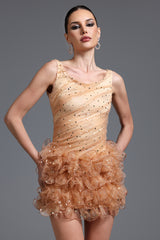 Veronic Romantic Embellished Sleeveless Ruffle Sequin Mini Dress