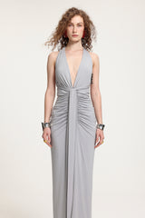 Plunge Neck Ruched Holder Maxi Dress