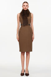 Erise Elegant Tailored Sleeveless Faux Fur Woven Midi Dress