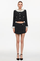 Verza Classic Tailored Long Sleeve Feather Tweed Top And Skirt Two-Piece Set