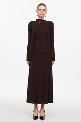 Lelia Elegant Contour Long Sleeve Knot Knit Top And Skirt Two-Piece Set