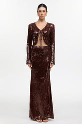 Linnaea Chic Contour Long Sleeve Sequin Top and Skirt Two Piece Set