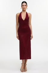 Liaci Romantic Contour Halter Crystal Maxi Dress