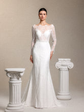 Myla Boho Tailored Open Back White Lace Train Maxi Wedding Dress