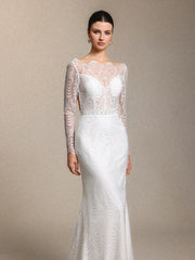 Myla Boho Tailored Open Back White Lace Train Maxi Wedding Dress