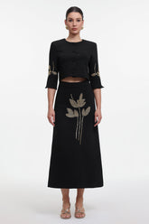 Debra Classic Tailored Beaded Floral Jacket and Skirt Set