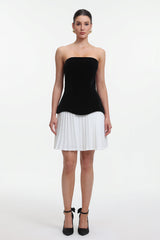 Ursula Chic Tailored Strapless Contrast Pleated Mini Dress