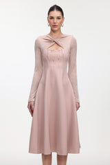 Liama Elegant Tailored Long Sleeve Crystal Woven Maxi Dress