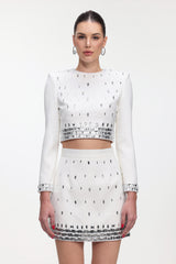 Derlyn Glamorous Tailored Long Sleeve Rhinestone Top and Skirt Set