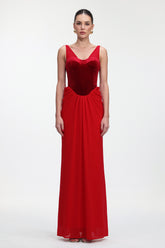 Elysande Chic Contour Sleeveless Pleated Velvet Maxi Dress