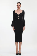 Salla Classic Contour Long Sleeve Gold Button Knit Maxi Dress