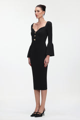 Salla Classic Contour Long Sleeve Gold Button Knit Maxi Dress