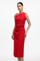 Zaria Classic Tailored Asymmetrical Woven Maxi Dress