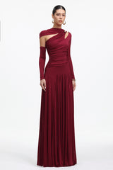 Yetta Elegant Contour Long Sleeve Cut Out Ruched Knit Maxi Dress