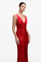 Elysande Glamorous Contour V neck Sequin Maxi Dress
