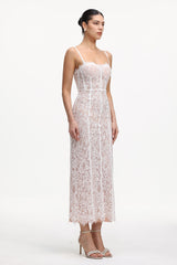 Trosy Romantic Cinched Waist Corset Lace Maxi Dress