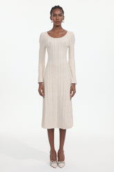 Roseau Elegant Contour Long Sleeve Knit Maxi Dress
