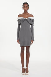 Kila Chic Embellished Off Shoulder Long Sleeve Rhinestone Knit Mini Dress