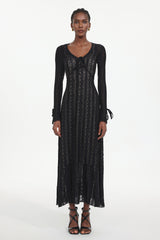 Katya Romantic Contour Long Sleeve Bow Lace Black Maxi Dress